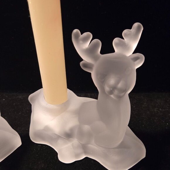 Pair Of vintage Frosted Glass Reindeer Candle Holders - Picture 3 of 10